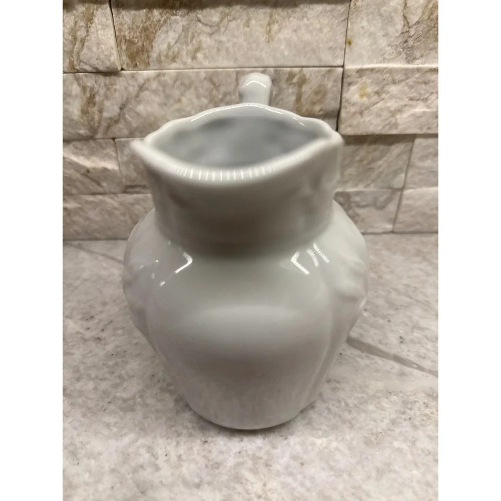 Two's Company White Ceramic Creamer Pitcher Embossed Floral‎ Design 5